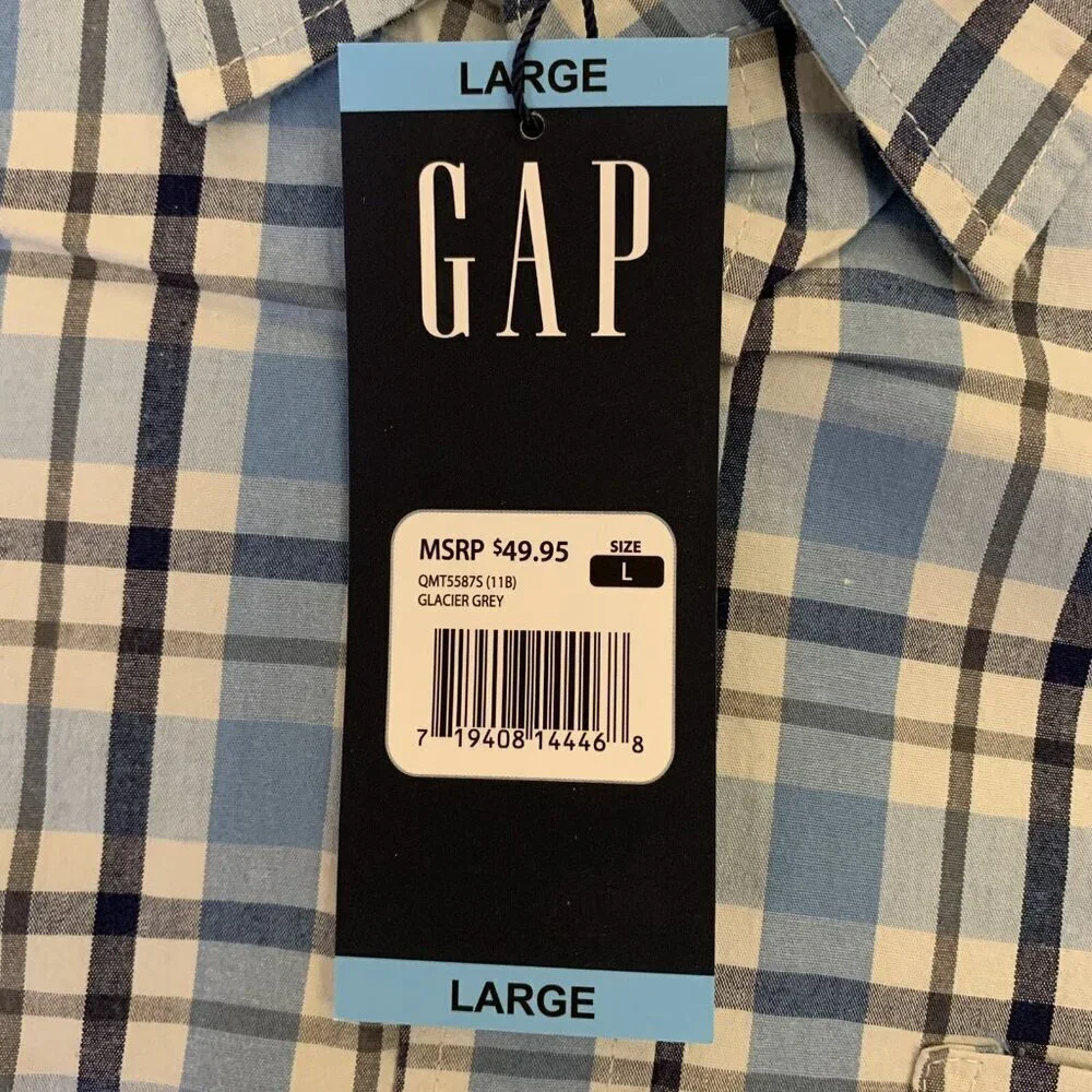 Gap Men's Long Sleeves Poplin Button Up Stretch Plaid Shirt Size L NWT $49